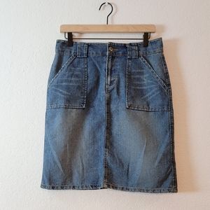 Vintage Y2K 90s Denim High Rise Arizona Jeans Medium Wash Midi Mini Jean Skirt